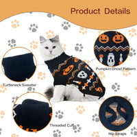 2 pack pet Halloween sweaters in orange pumpkin and black skull designs for cats and small dogs - view 3