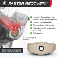 Sleeve Stars Tennis Elbow Brace for Men & Women, Tendonitis Elbow Brace & Strap Golfers Elbow Brace Counterforce Band for Tendon Pain Relief & Support for Forearm w/ 3 Straps Fits 9-23" (Single) (2, Beige, One Size)