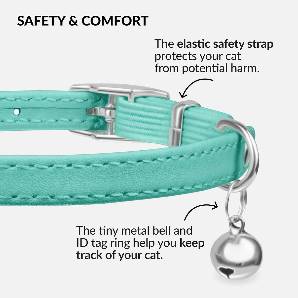 Soft Leather Cat Collar with Safety Elastic Strap - 8-11 Inch / Mint Green - image 3
