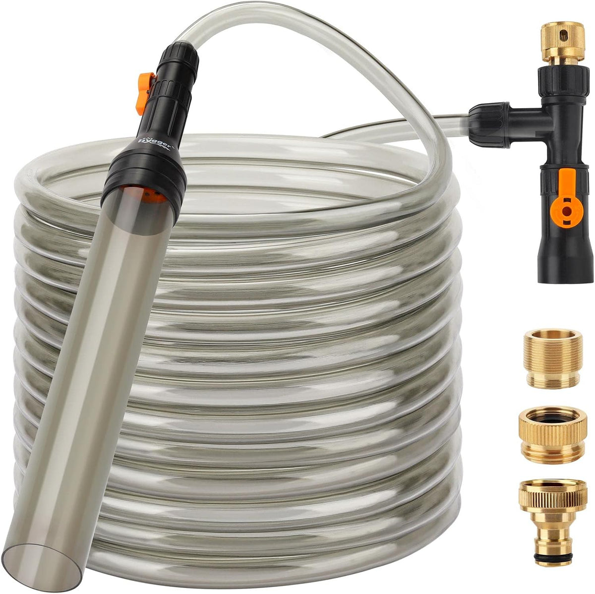 hygger Bucket-Free Aquarium Water Change Kit Metal Faucet Connector - 49 Foot(Pack of 1) / Metal