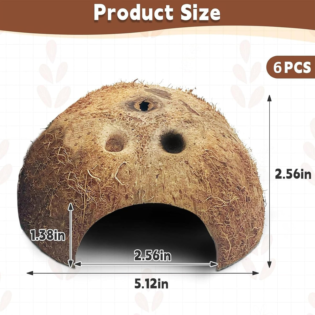 PINVNBY 2 PCS Natural Coconut Reptile Hideouts Lizard Coco Hut Hermit - Natural Surface / 6 PCS - image 2