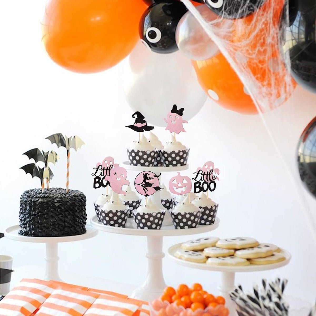 24 PCS Halloween Bat Cupcake Toppers Black Glitter Bat Cupcake Picks - Pattern 14 - image 3