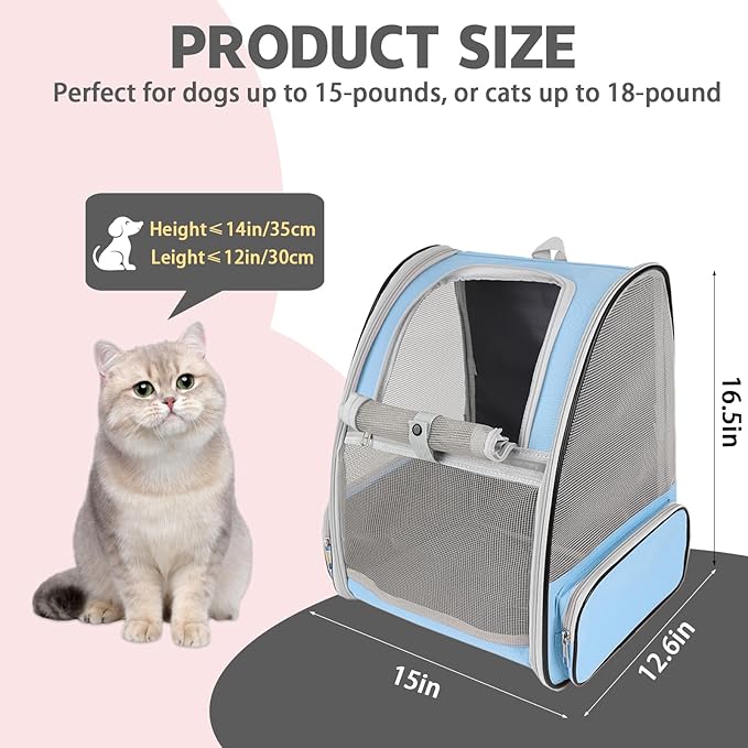Cat Backpack Carrier,Pet Carrier Airline Approved for Small Dog Cat Puppy Kitten Bunny,Ventilated Mesh Design Animal Backpack for Hiking Camping Travel Bag (Blue)