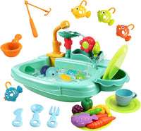 STBEIMEIMY mini water table for toddlers with running faucet, water wheel and floating toys