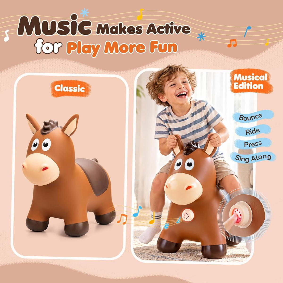 ZOOJOY Inflatable Horse Hopping Toy - Musical Horse - image 3