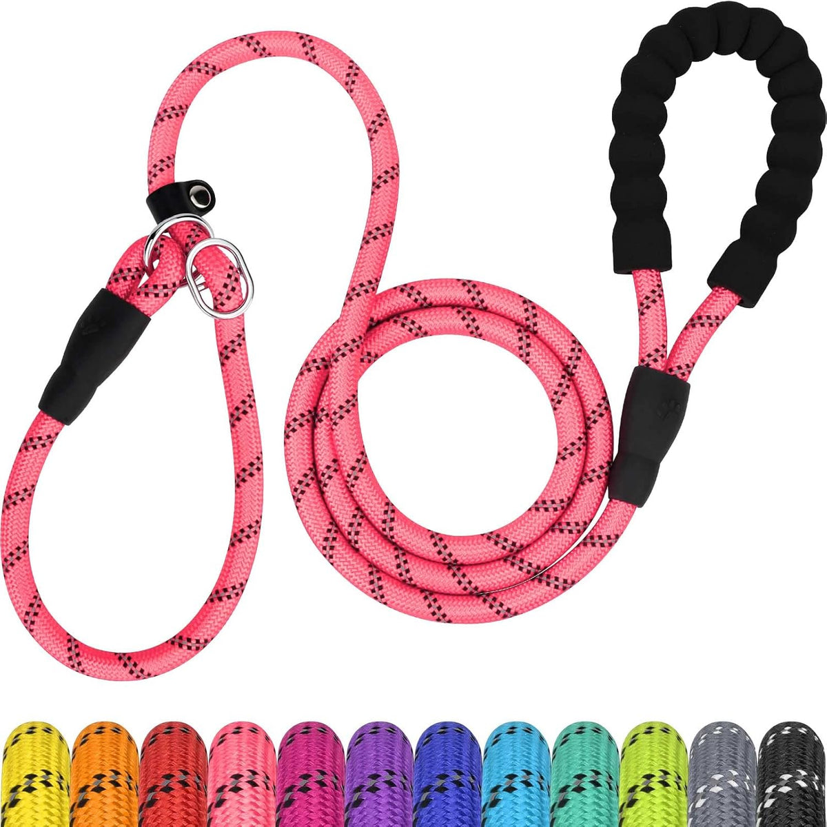 Slip Lead for Dogs, No Pull Training Leash, Padded Handle – Essentials for Dogs - S-5/16"x6'(0-50lbs) / Pink