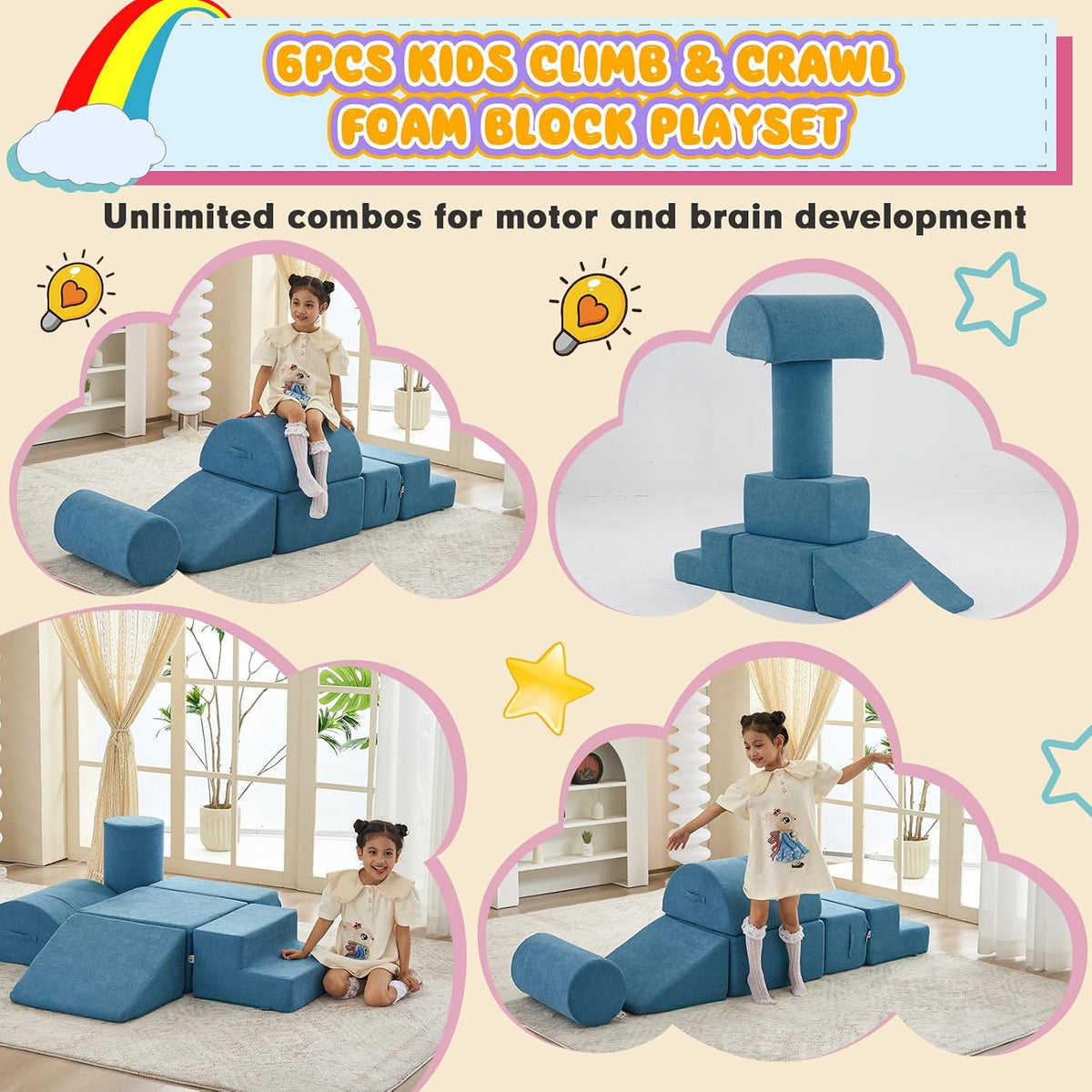 jela 6-piece soft foam climbing blocks for toddlers in brown - view 11