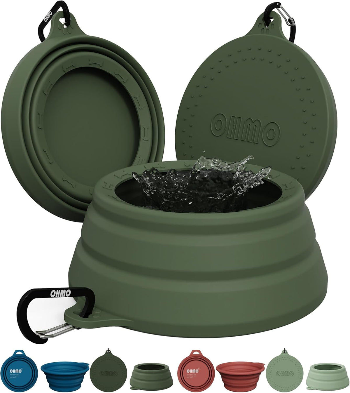 OHMO Spill Proof Collapsible Dog Bowl - 24oz / Camo Green