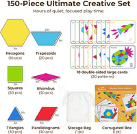 3 Otters wooden pattern blocks set with 150 colorful geometric blocks and pattern cards - view 3