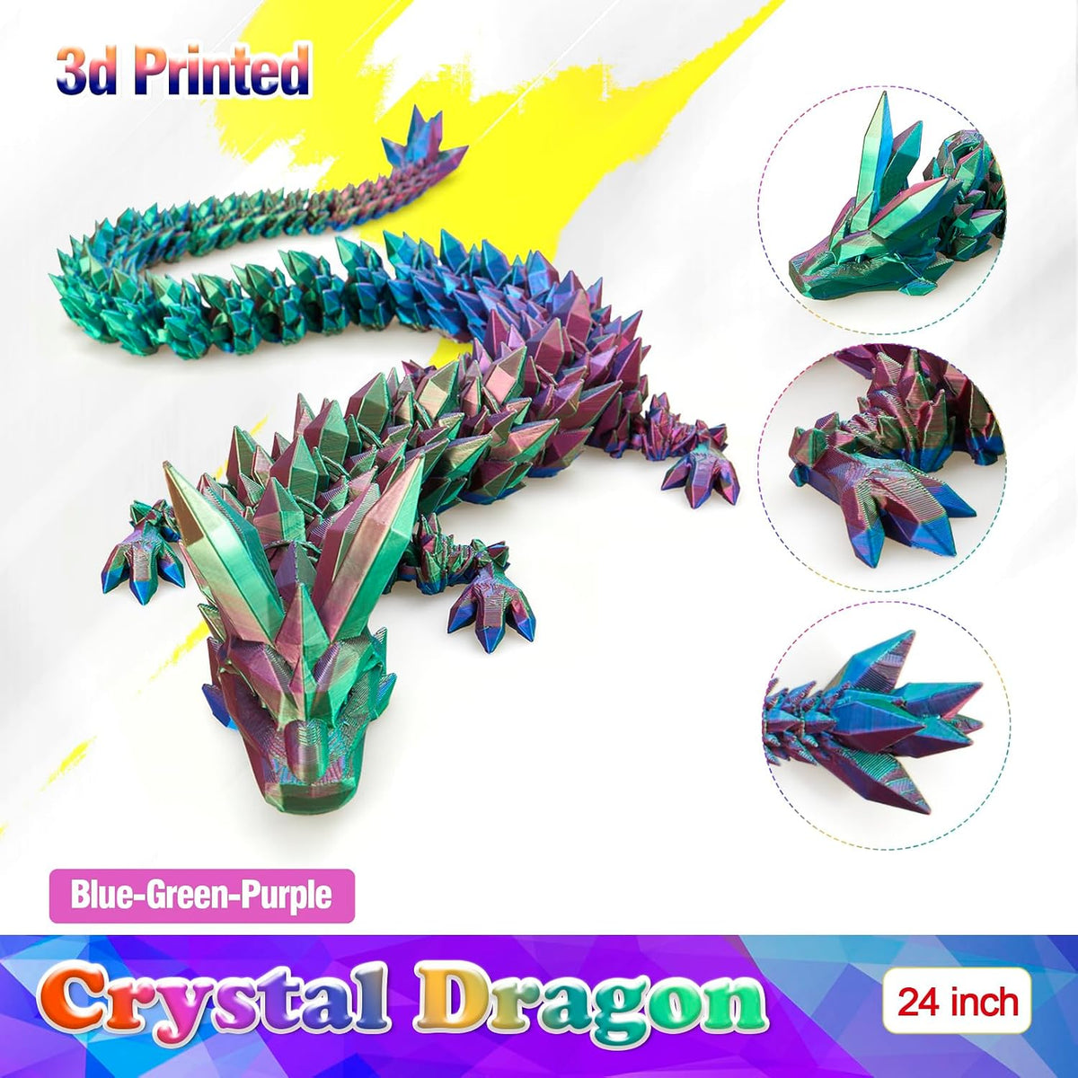 24 inch Large 3D Printed Dragon Glow in the Dark in Halloween – Fun for Kids & Family - Blue Green Purple / 24 inch - image 4