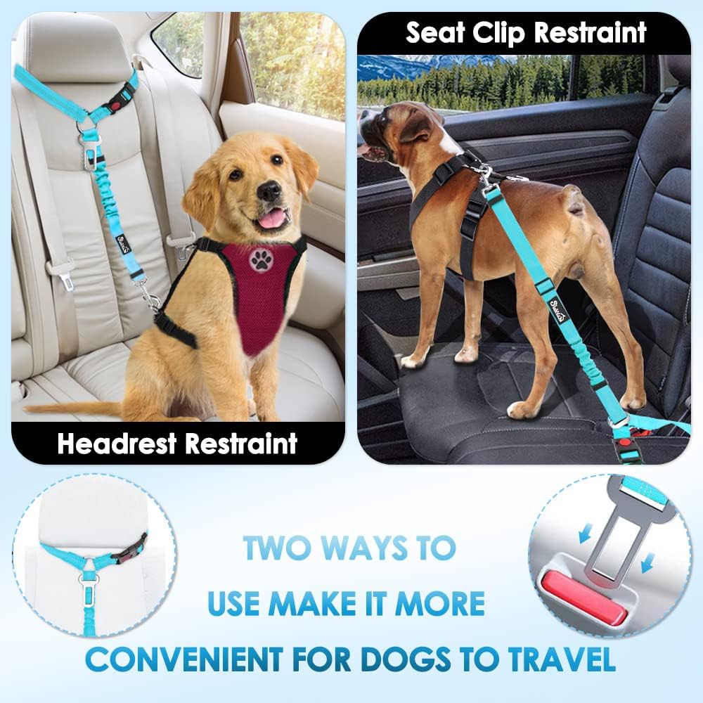 Lukovee Dog Car Seat Belt, Headrest Restraint, Headrest - Tiffany Blue / Headrest + Clip, 2 Pcs - image 2