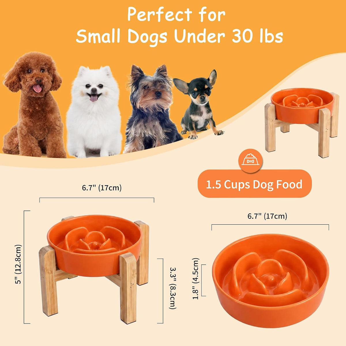 Elevated Slow Feeder Dog Bowl - Orange / 1.5 Cups - image 2