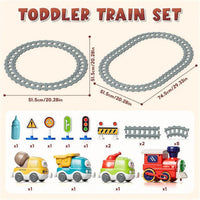 Dimoarch electric train set for toddlers with fire truck, concrete truck and dump truck - view 2