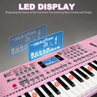 24HOCL pink electronic keyboard piano for kids with 61 lighted keys, LCD screen and microphone - view 6