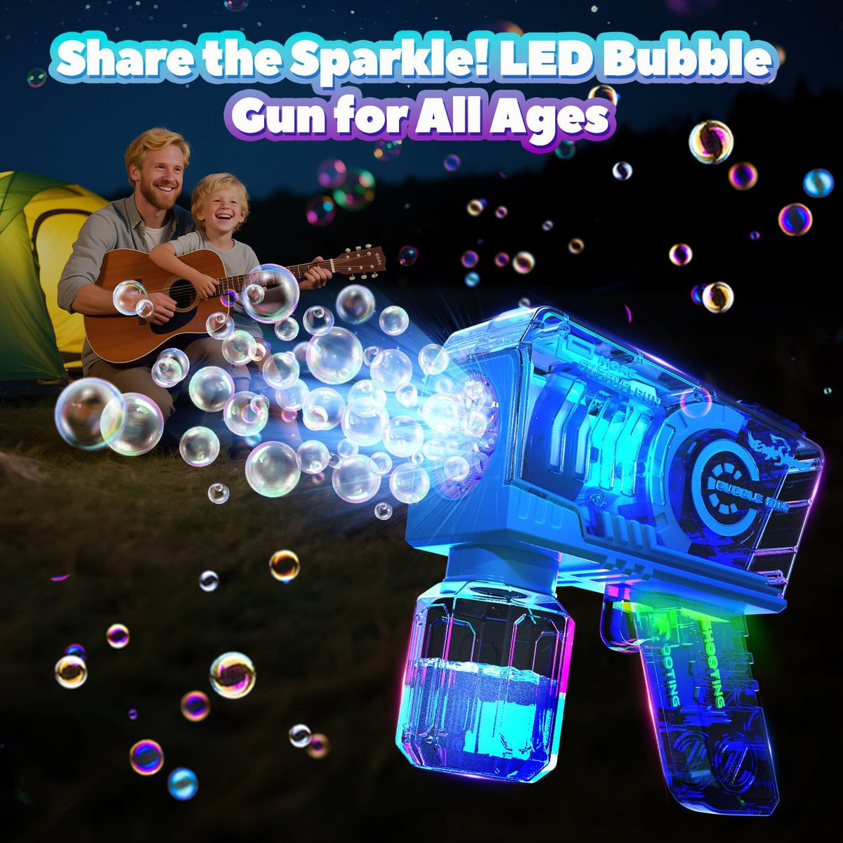 EagleStone 2 Packs Automatic Bubble Machine Guns with 4 Bottles - Blue，purple - image 3