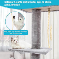 Cat Tree 5-Tier Floor to Ceiling, 89-109 Inch Adjustable Height Cat Tower with Cozy Hammock, Cat Climbing Tree for Indoor Cats, Gery