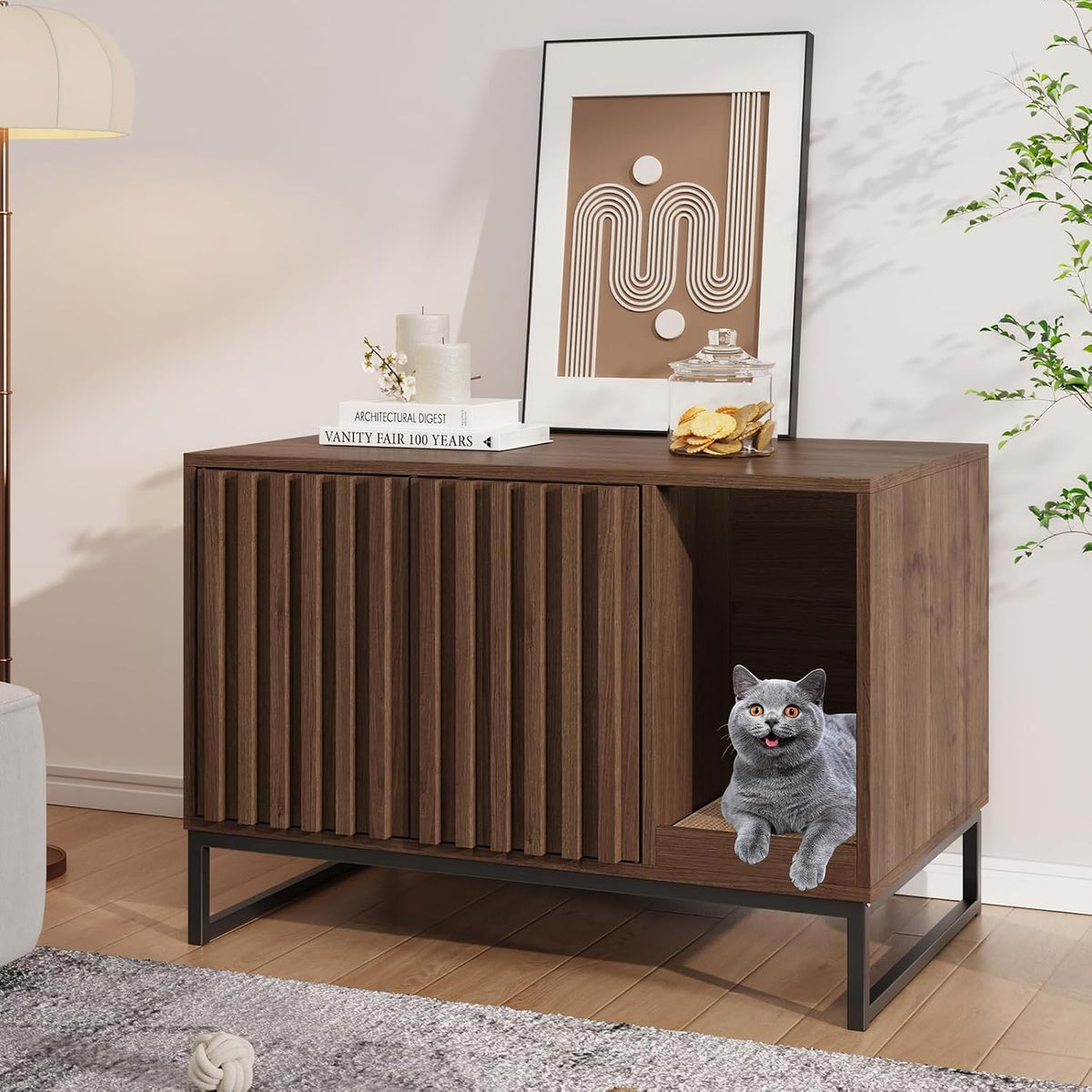 Litter Box Enclosure, Modern Cat Litter Box Enclosure Furniture Hidden Litter Box with Scratch Pad - Brown / 31.5"L x 20"W x 22"H