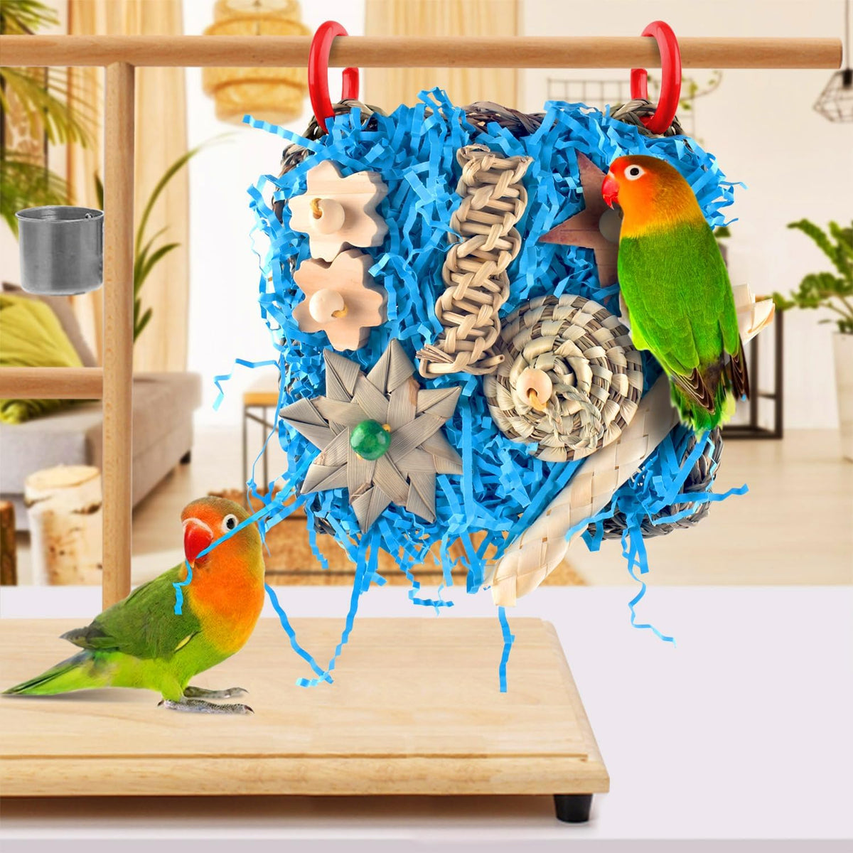 KATUMO Bird Toys, Grass Mat Foraging Climb Toy for Parakeet Cockatiel – Essentials for Birds - Blue - image 4