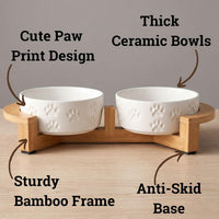 Ceramic Dog Bowl Set of 2 with Anti-Skid Base, 5.5"W x 2"H - Small / White with Stand - image 2