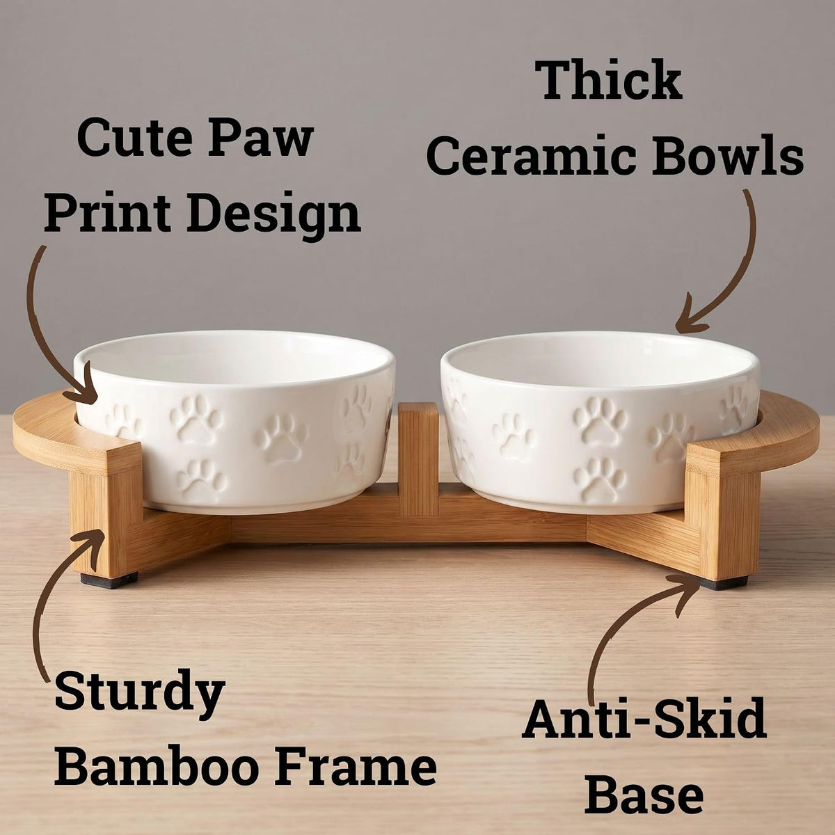 Ceramic Dog Bowl Set of 2 with Anti-Skid Base, 5.5"W x 2"H - Small / White with Stand - image 2