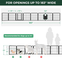 FXW Dog Gate, Extra Wide Adjustable for Openings Up to 219" - Black / Up to 183" W【7 Panels + 1 Door】 / 24"H - image 3