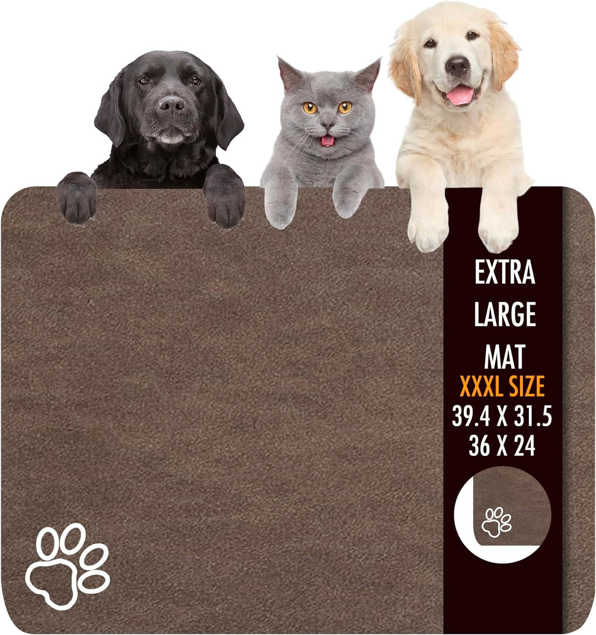 Dog Food Mat, 36" x 24" Extra Large Absorbent Dog Mat for Food and Water, Non Skid Cat Bowl Mat - Dark brown / 39.4"L x 31.5"W
