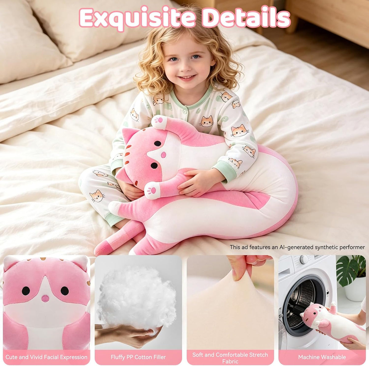 Cute Long Cat Plush Body Pillow, Soft Stuffed Animals 19.7 Inch – Fun for Kids & Family - Pink / 59 inches - image 4