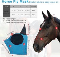 Horse Fly Mask with Ears, Comfortable Fit Stretch Fabric with UV Protection Soft on Skin Breathability for Small/Medium Size Horses (Blue)