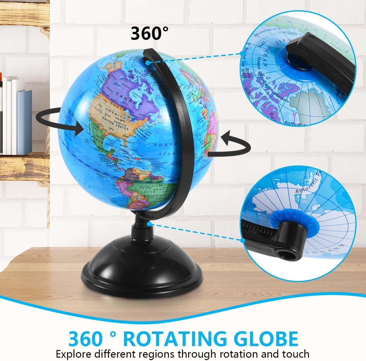 KISEER 8 Inch World Globe with Stand Rotating Earth Spinning Globe - Blue - image 3