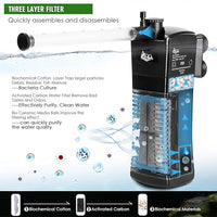 AQQA Aquarium Internal Filter, Submersible Power Filter in-Tank with Adjustable Water Flow, Ultra Silent Sponge Filter for Fish Tank Water Crystal Clear