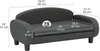 Paws & Purrs Multi-Cat Sofa Elevated Pet Bed for Indoor Cats Raised Cats Couch with Removable Washable Mattress Cover for Kittens, Dogs - 35.5" Wide, Gray