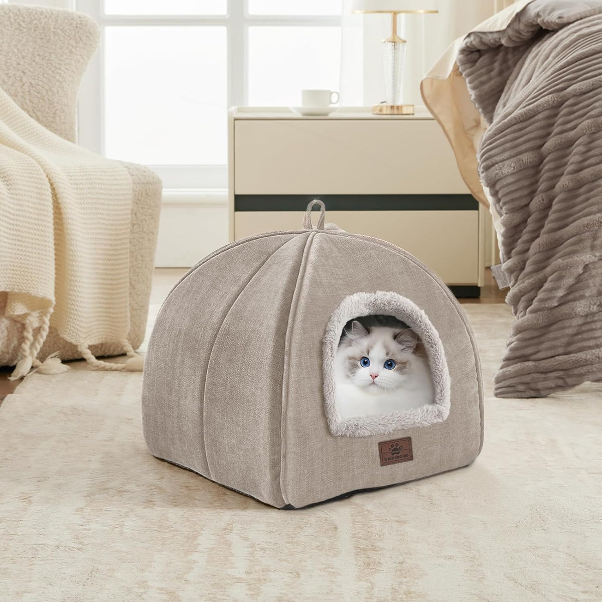 Cat Bed for Indoor Cats - Cat Cave Beds Cat House Cat Tent with Removable Washable Cushioned - Beige-1 / L(17.5 x 17.5 x 17.5 Inch) - image 3