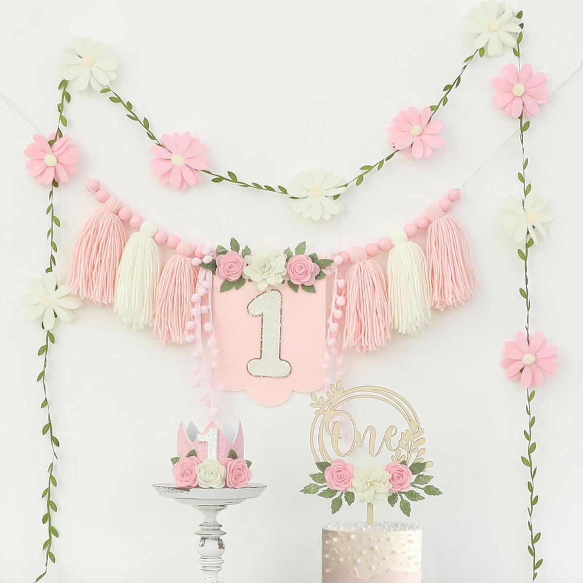 DCJHFJ First Birthday Decorations for Boy Highchair Banner One - White Pink - image 3
