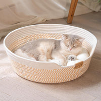 Handwoven Cat Basket Bed Cooling for Indoor Cat with Cushion – Essentials for Cats - White