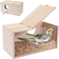 Parakeet Nesting Box, Wooden Parrot Nest Breeding Box with Perch - Horizontal Breeding Box / L