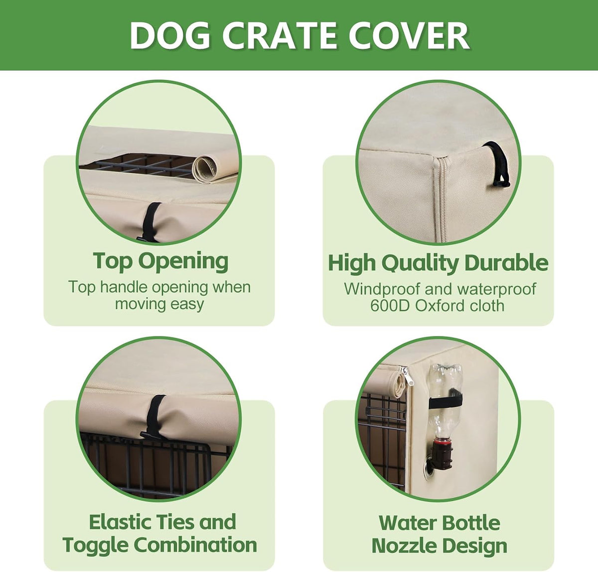 Dog Crate Cover Heavy Duty Oxford Fabric for 36-Inch Wire Crates – Essentials for Dogs - Beige / 30"(L)x 19" (W)x 21"(H) - image 2
