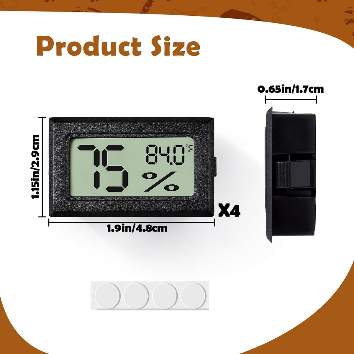 Reptile Thermometer and Humidity Gauge - 4PCS Rectangular - image 2