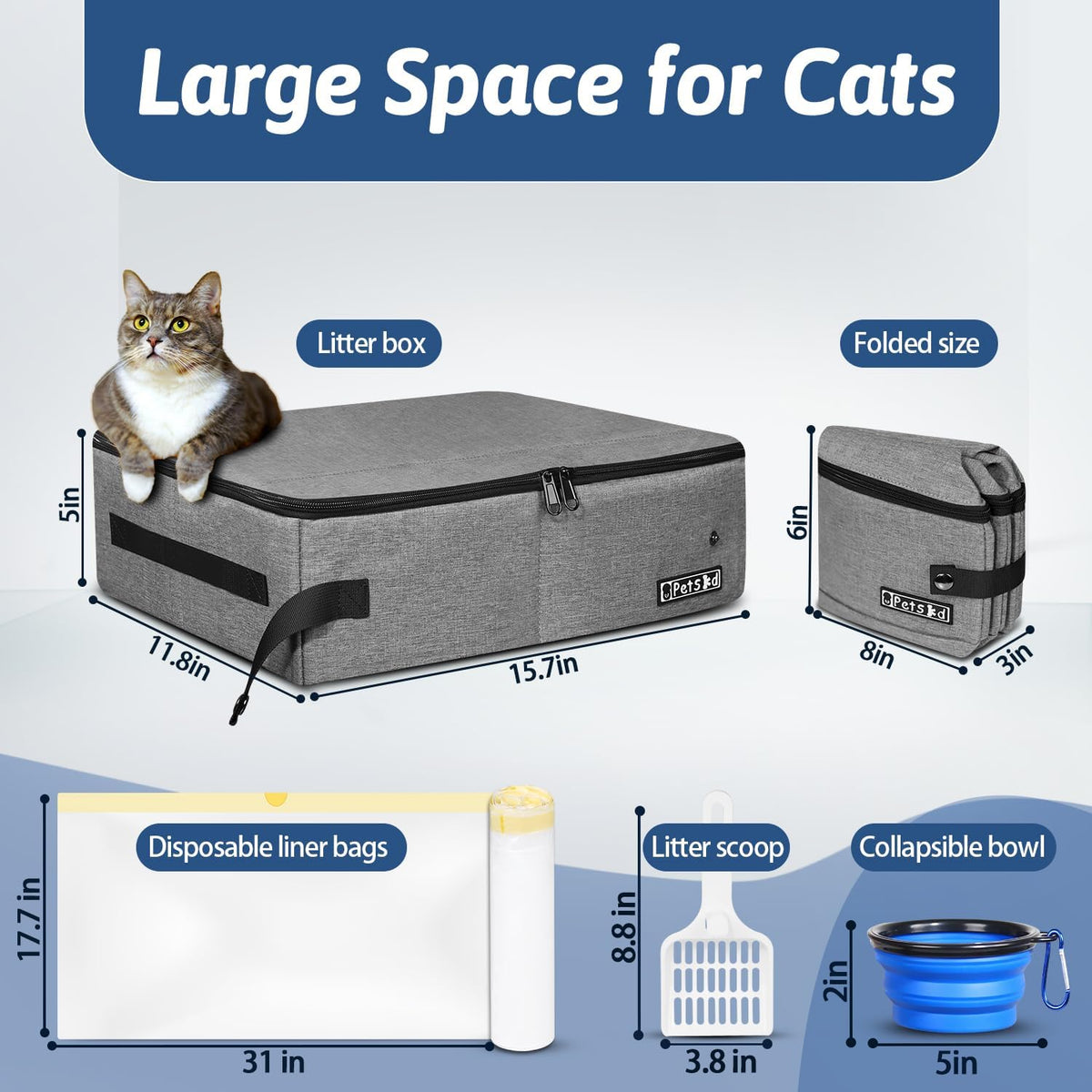 Petskd Portable Cat Travel Litter Box with Lid - Small / Grey - image 2