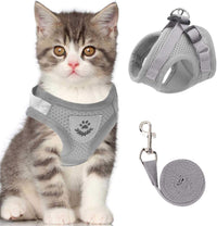 Cat Vest Harness and Leash Set - Gray / Small (Chest: 11"-13")