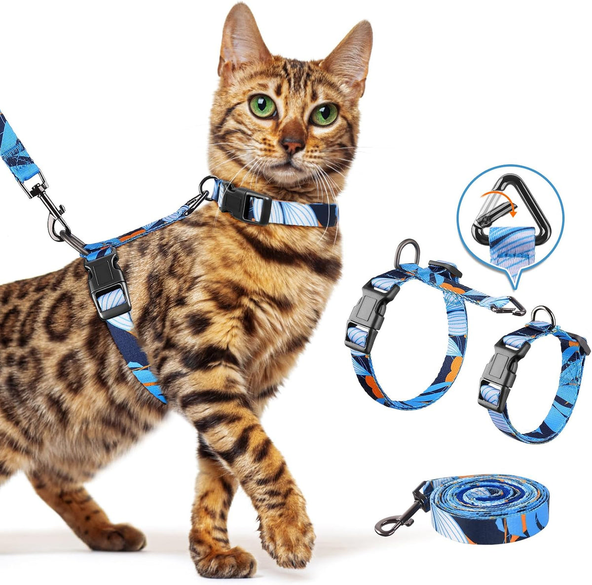 Cat Harness and Leash Set, Escape Proof Cat Harnesses – Essentials for Cats - Hawaii Blue / Small (4-10 lb)