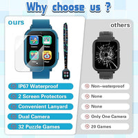 Waterproof Smart Watch for Kids Boys Age 5-12 with 32 Games, Dual Camera, Habit Tracking, Music Player, Video, HD Touchscreen Kids Smart Watch Birthday Gift Toy for 3-12 Year Old (Light Blue)