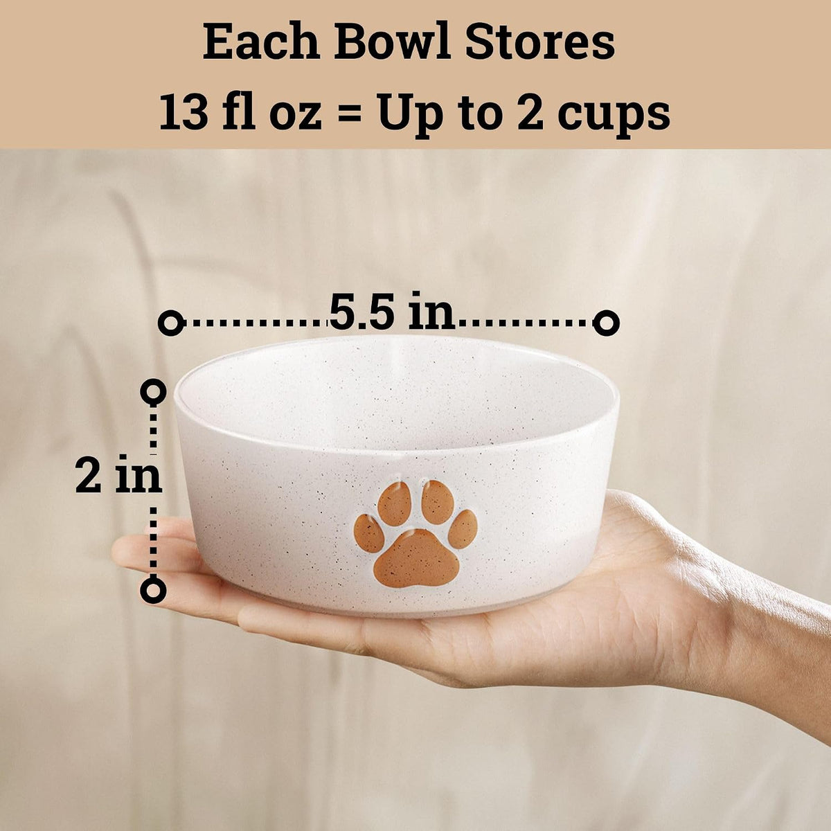 Ceramic Dog Bowl Set of 2 with Anti-Skid Base, 5.5"W x 2"H - Small 5.5" / Brown - image 2
