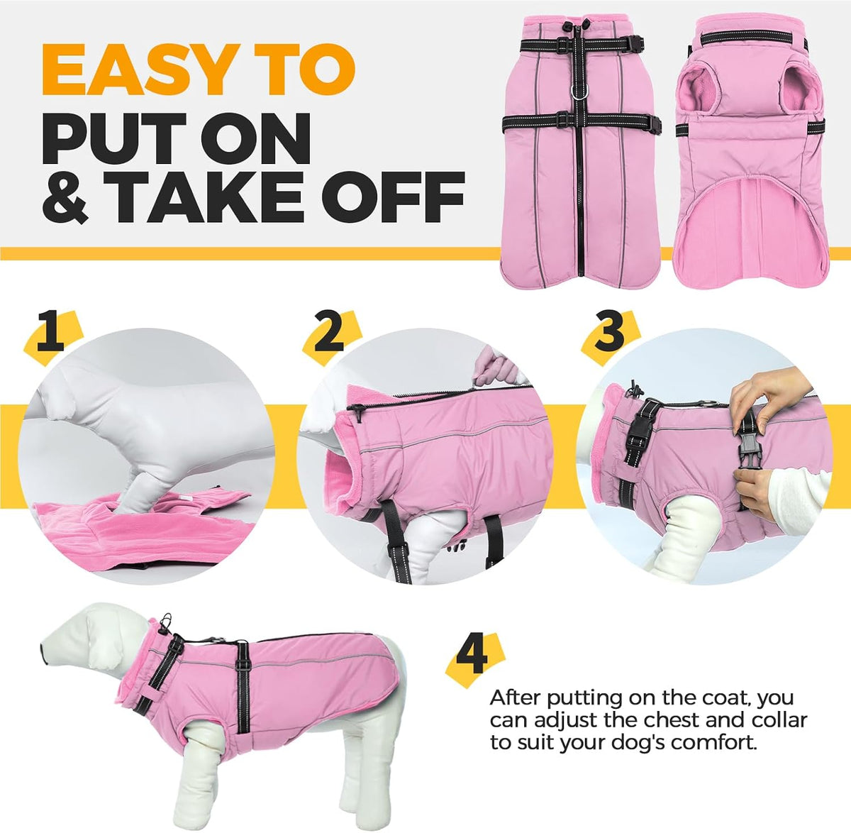 Dog Coat for Large Dogs Waterproof Dog Jacket with Harness Built in – Essentials for Dogs - XXX-Large / Pink - image 2