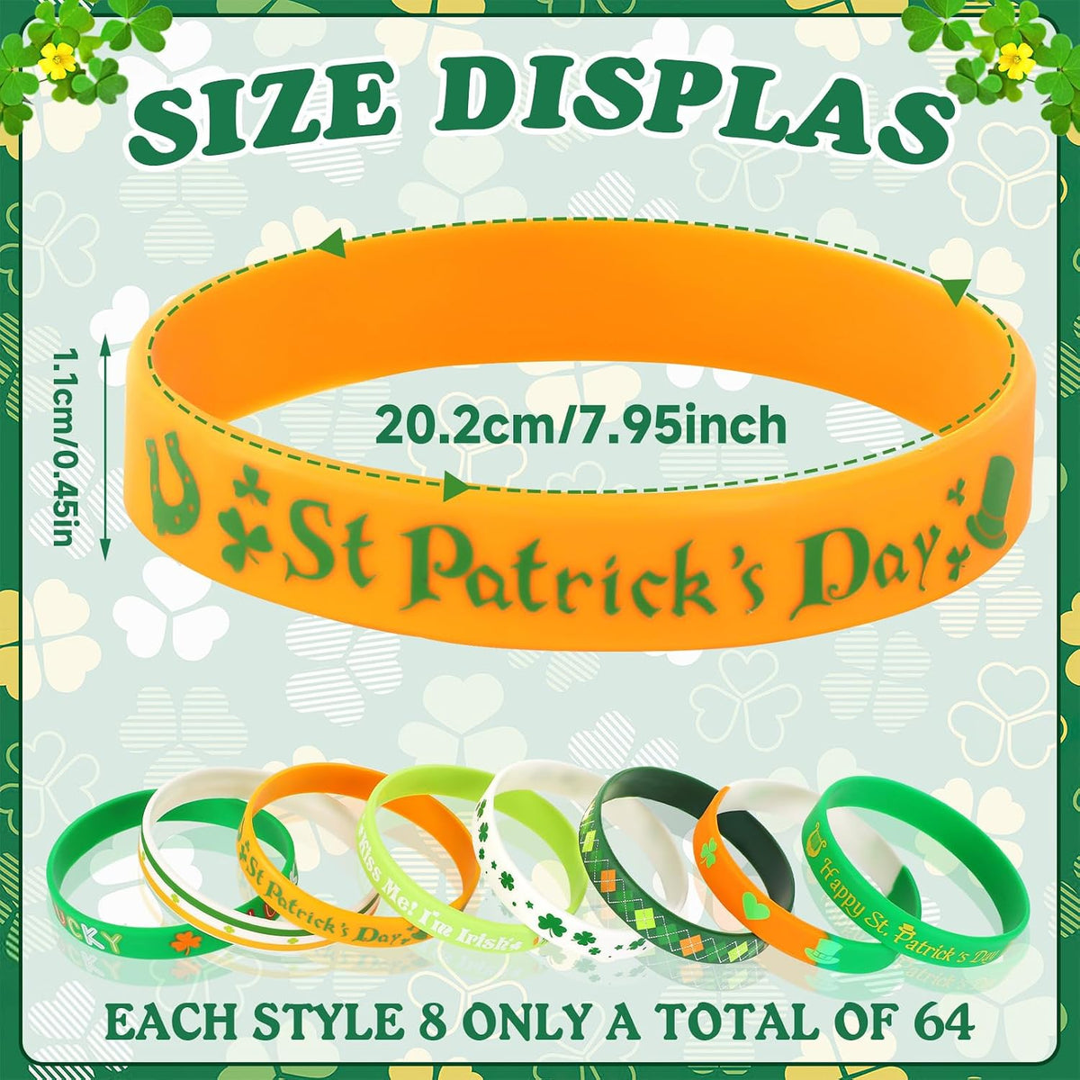 JUNEBRUSHS 64pcs Halloween Party Favors Silicone Bracelets Rubber - St. Patrick's Style - image 2