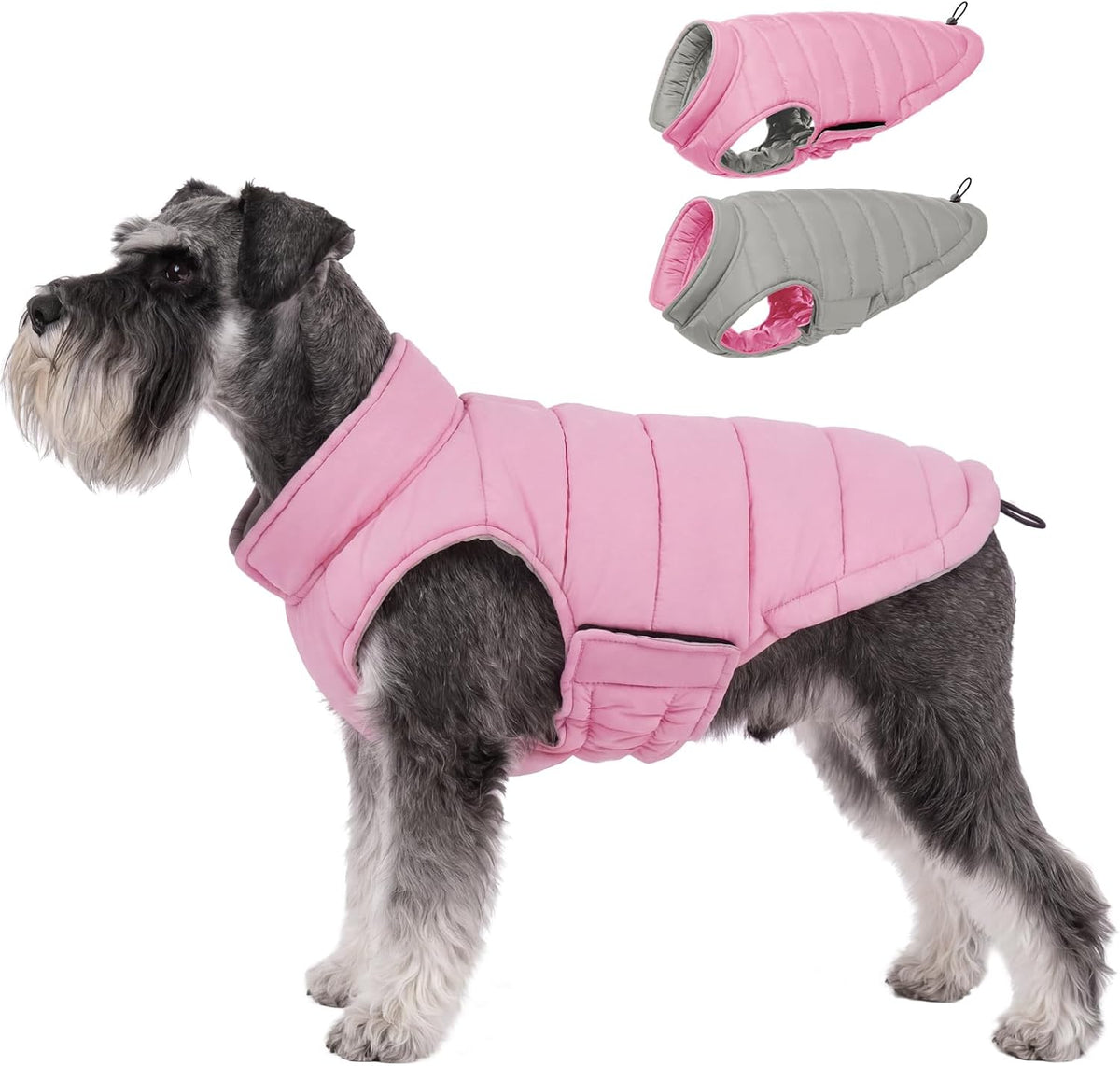 Lelepet Reversible Dog Coat Windproof Dog Jacket Lightweight Puffer - Medium / Pink
