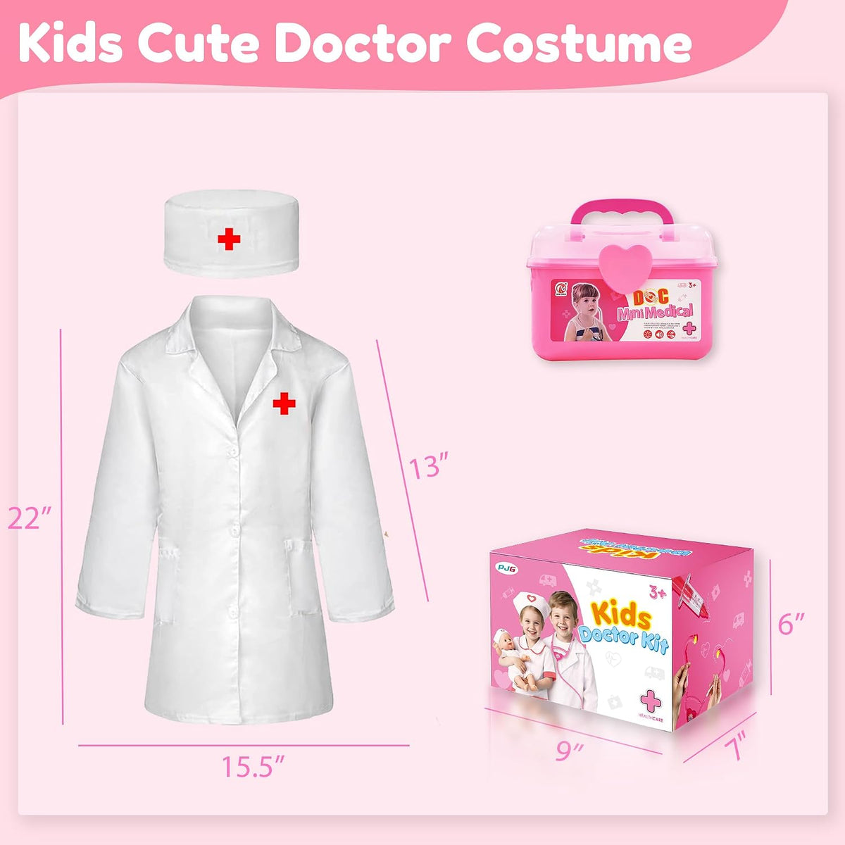 PJG 24 piece pink toddler doctor play kit with stethoscope and storage box - view 6