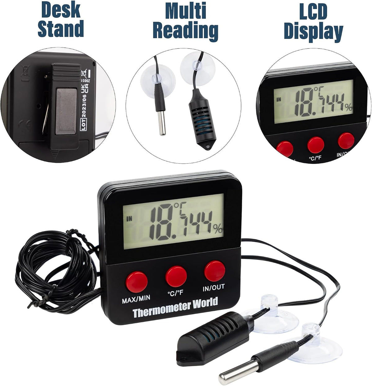 Digital Reptile Thermometer Hygrometer with 2 External Remote Probes – Essentials for Reptiles And Amphibians - image 4
