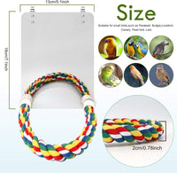7 inch stainless steel bird mirror with colorful rope perch for cages