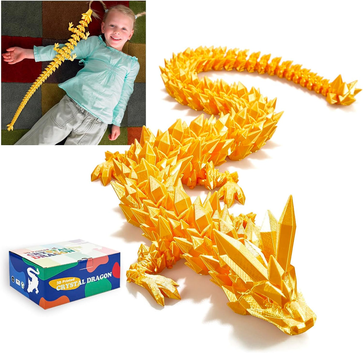 3D Printed Dragon 24 Inch - Gold / 30in
