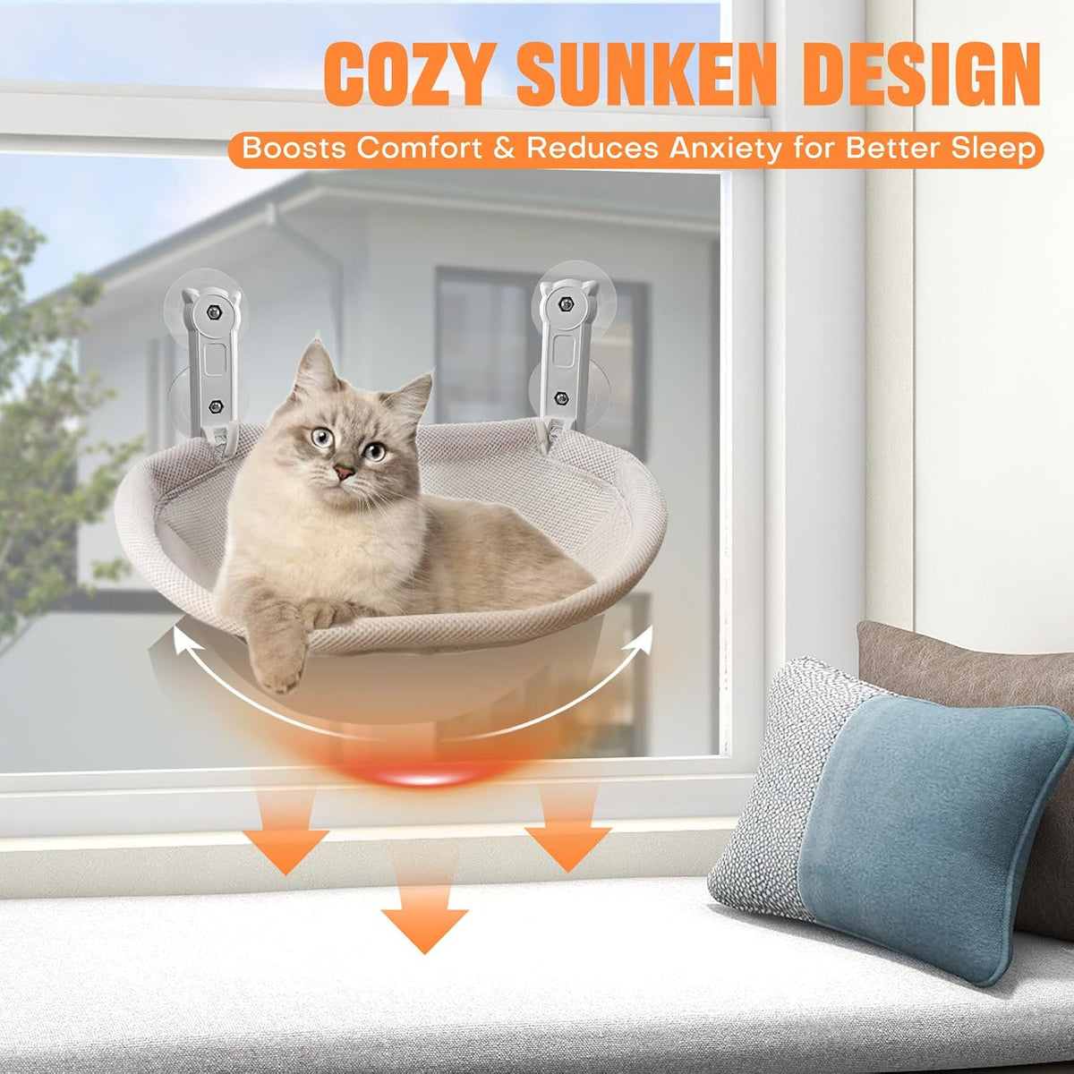 Cat Window Perch, 18 x 12 Inch Foldable Cat Hammock for Window with Sturdy Metal Frame, Breathable - image 4